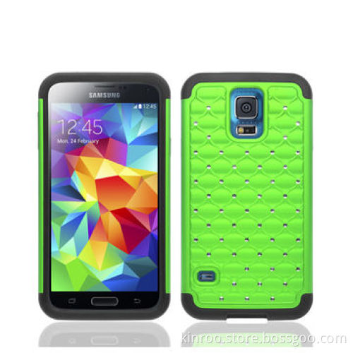 Rugged Silicone and PC Stand Case for Samsung S5 with Fake Crystal